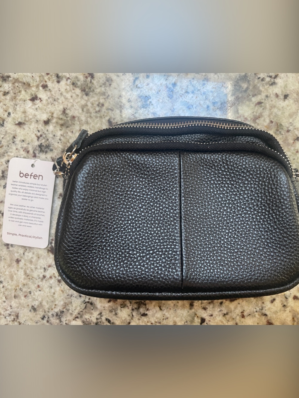 Befen Black Pebbled Leather Crossbody Purse